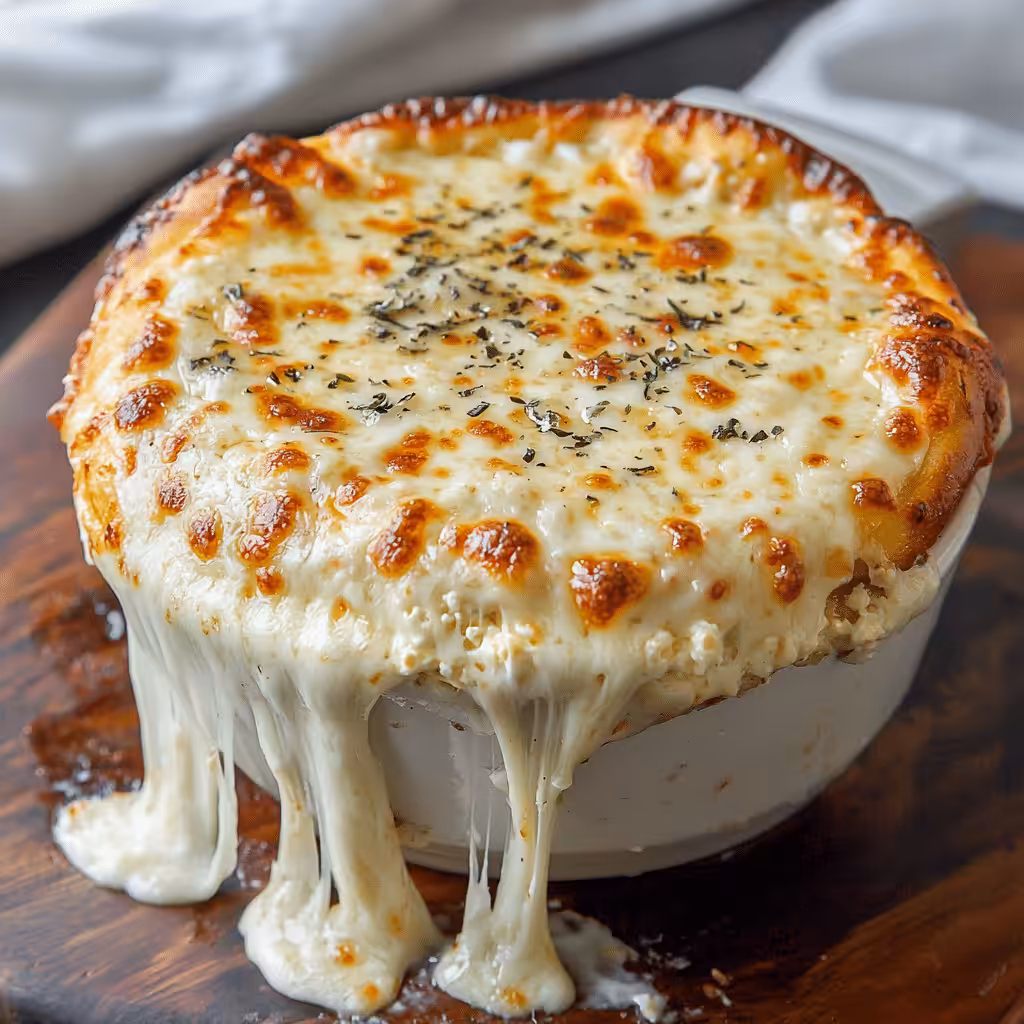 Cottage cheese pizza bowl hot from the oven