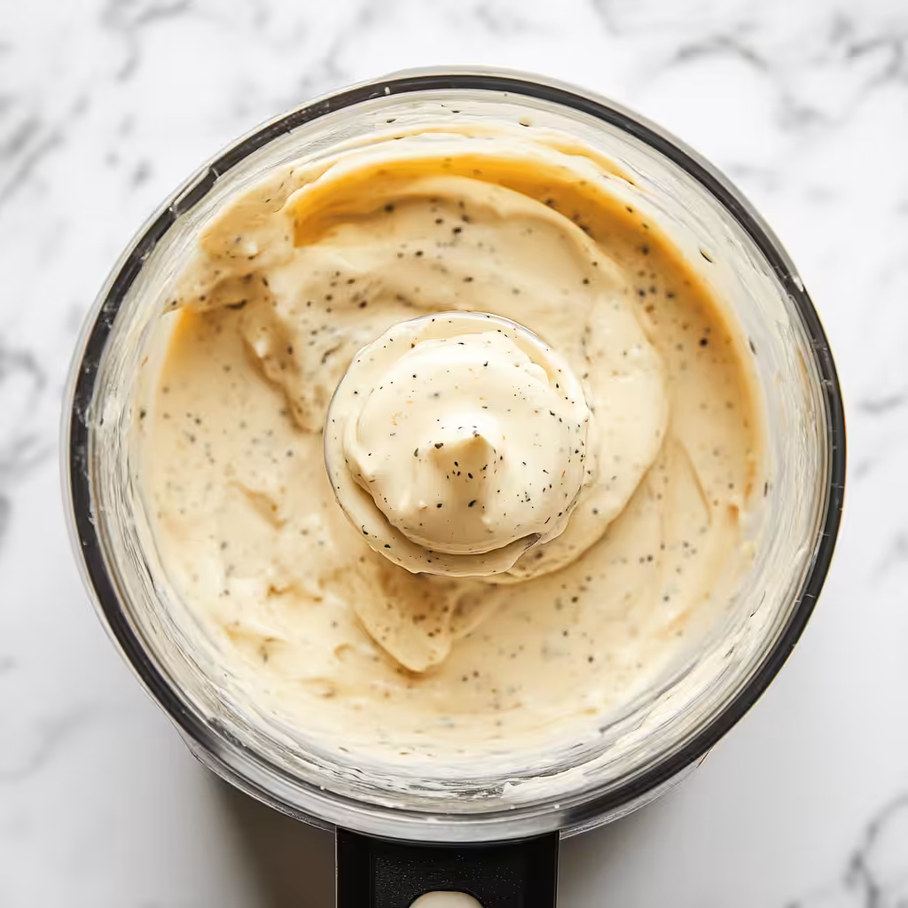 Blended cottage cheese queso in a food processor