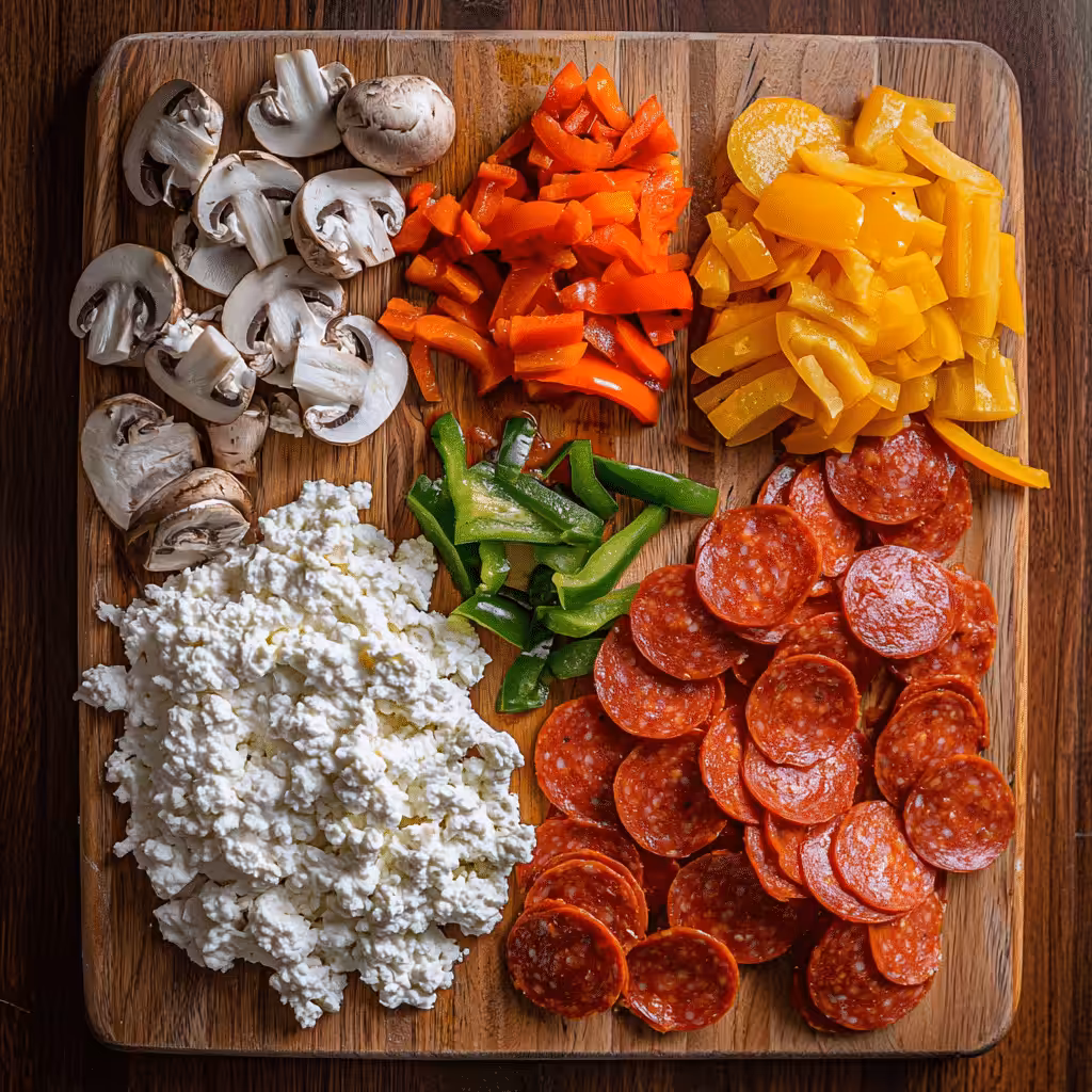 Ingredients for cottage cheese pizza bowl