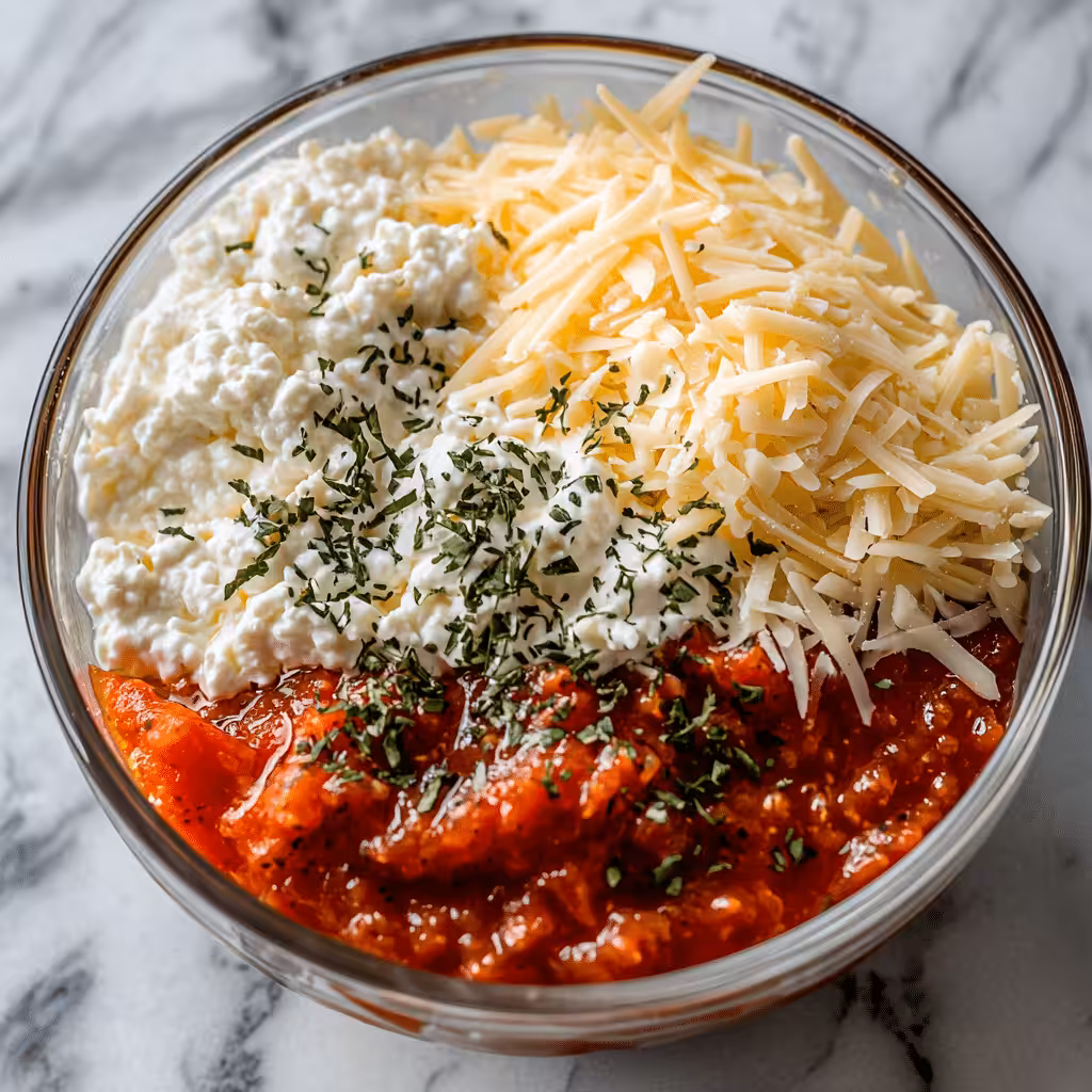 Ingredients for cottage cheese pizza bowl