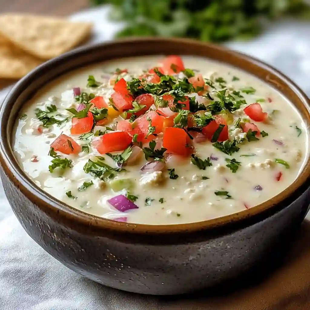 Cottage cheese queso with chips on a white table