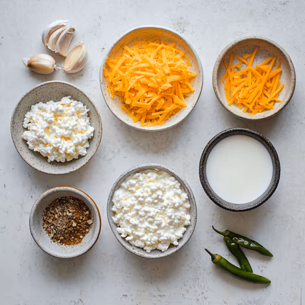 Ingredients for cottage cheese queso on the kitchen counter