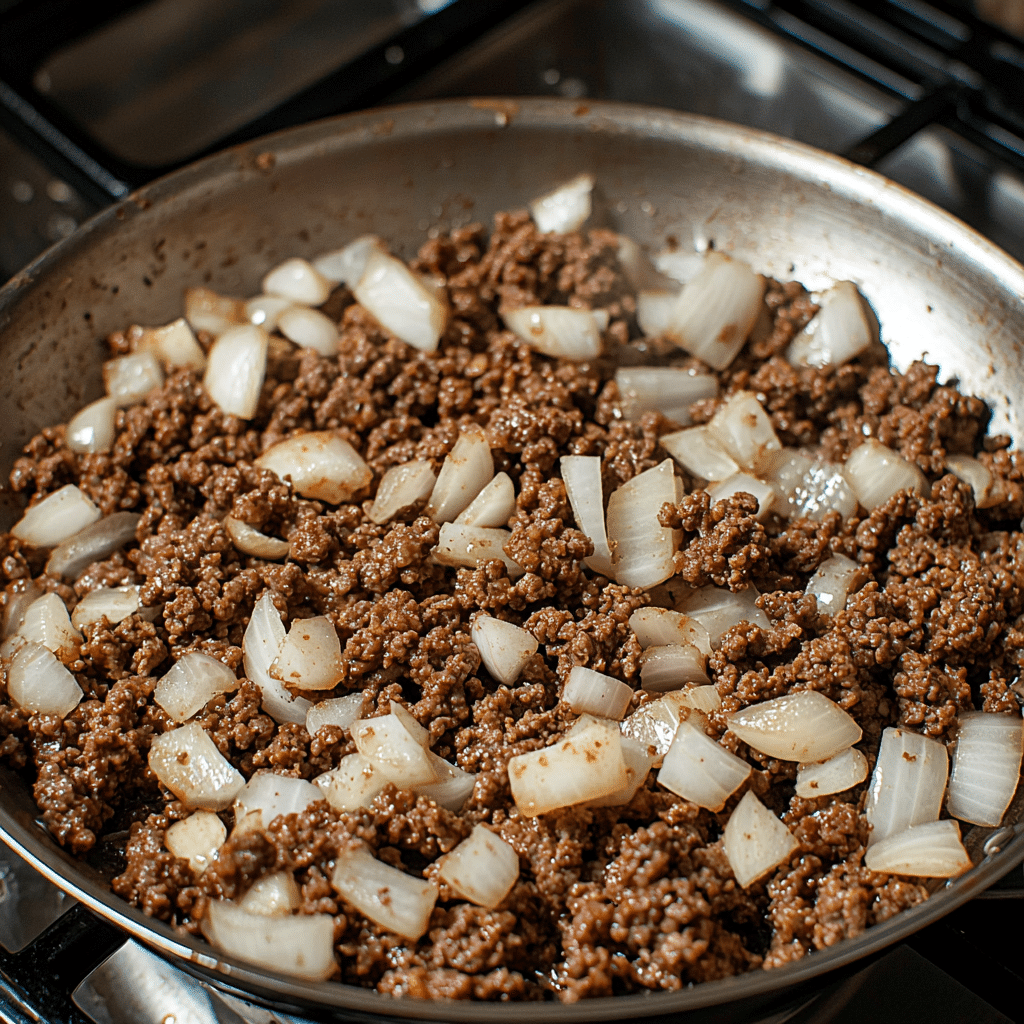 Best Cowboy Beans Recipe Crockpot: 5-Ingredient Comfort, Easy & Flavorful 8 Browning ground beef with onions for cowboy beans recipe crockpot