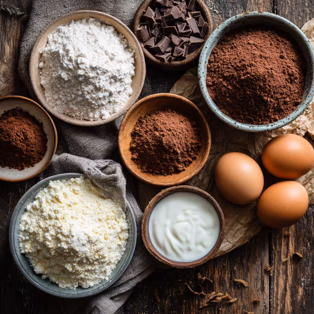 Flat lay of protein lava cake ingredients