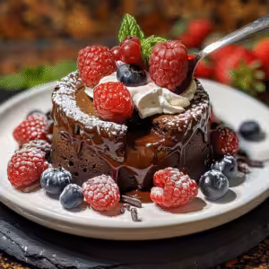 Served protein lava cake with gooey center
