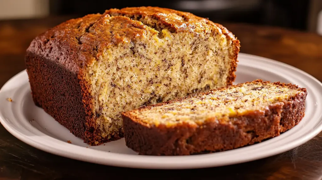 3 ingredient banana bread with self-rising flour, freshly sliced