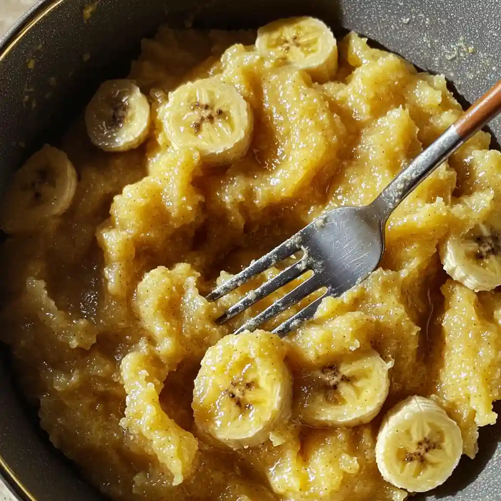 3 Ingredient Banana Bread with Self-Rising Flour – The Ultimate 2 Easy Recipes 19 Close-up of mashed ripe bananas in a mixing bowl, the first step for making 3 ingredient banana bread with self-rising flour.