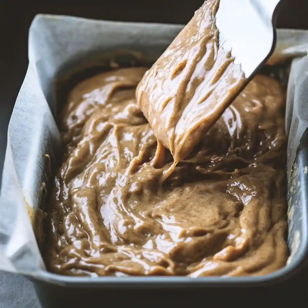 3 Ingredient Banana Bread with Self-Rising Flour – The Ultimate 2 Easy Recipes 21 Thick, glossy batter for 3 ingredient banana bread smoothed into a loaf pan before baking