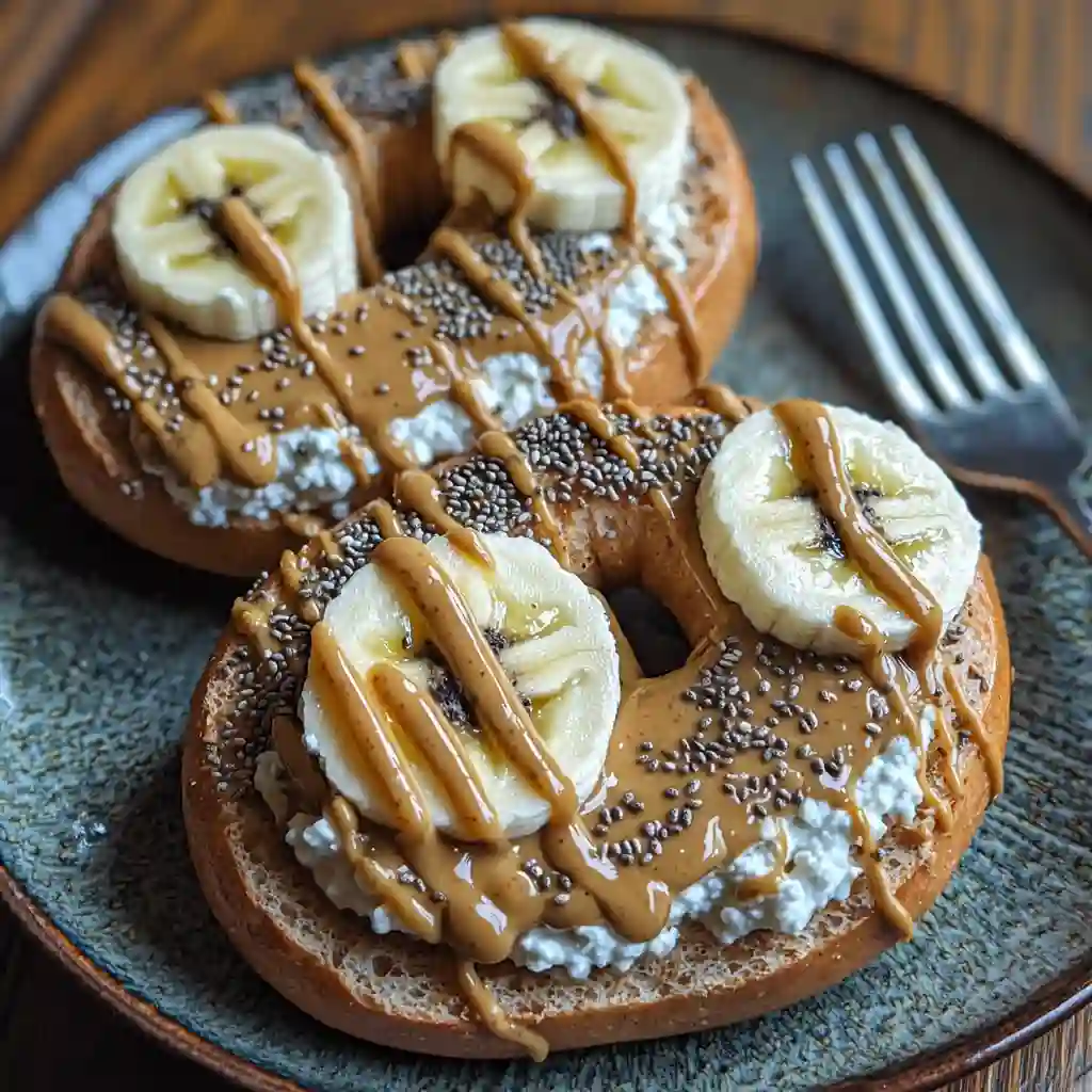 Top 12 High Protein Toppings for Cottage Cheese Bagels You’ll Love 11 High protein toppings for cottage cheese bagels with peanut butter, banana slices, and chia seeds