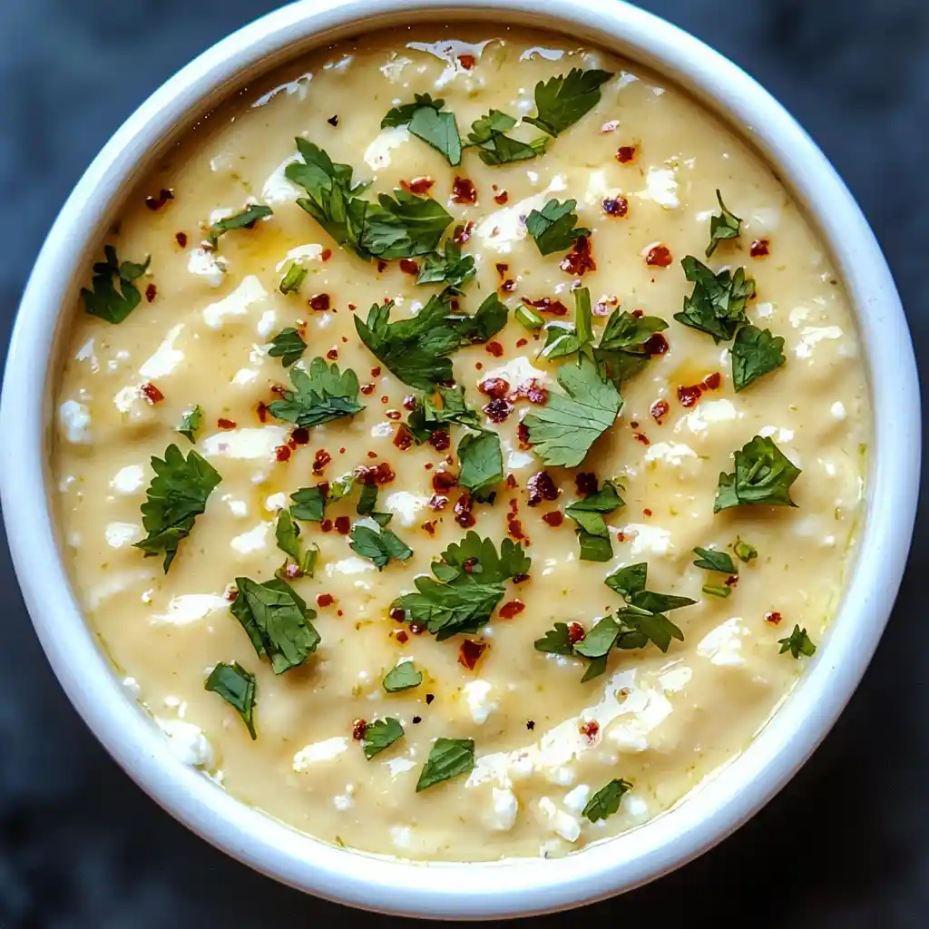The Ultimate Guide to High-Protein Dinners 4 A creamy cottage cheese queso dip in a white bowl, garnished with cilantro.
