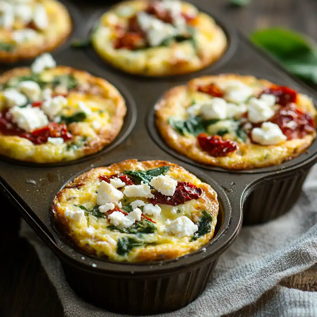Delicious High Protein Egg Muffins: Your Ultimate Meal Prep Breakfast 2 Mediterranean high protein egg muffins with feta, spinach, and sun-dried tomatoes