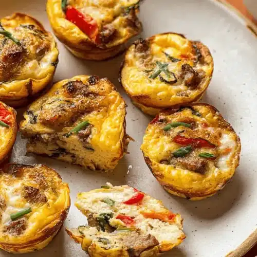 Delicious High Protein Egg Muffins: Your Ultimate Meal Prep Breakfast 4 Close-up of savory high protein egg muffins with visible meat, peppers, and greens on a rustic plate, perfect for breakfast.