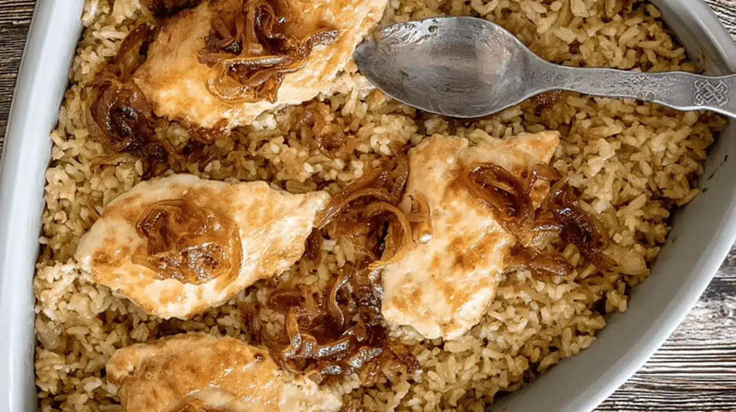 The Best Forgotten Chicken Recipe - 6 Easy Steps 1 Delicious forgotten chicken recipe with caramelized onions served in a baking dish.