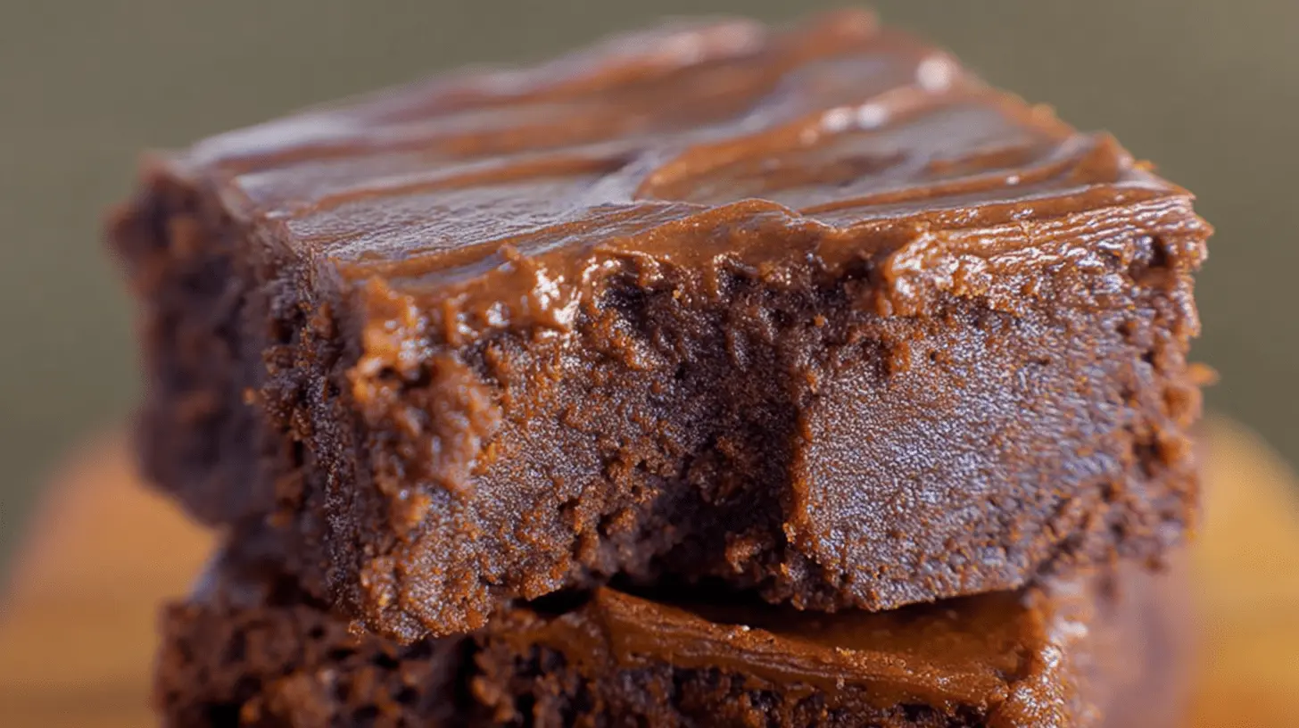 Fudgy Sweet Potato Brownie Recipe (Healthy & Vegan) 1 Fudgy sweet potato brownie recipe brownies with rich chocolate frosting, stacked with a tempting bite taken out.