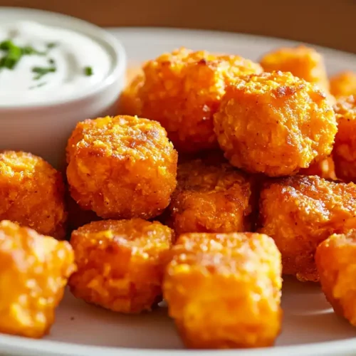 Crispy Baked Sweet Potato Tater Tots: A Wholesome & Easy Recipe 2 Crispy baked sweet potato tater tots served on a plate with creamy dipping sauce