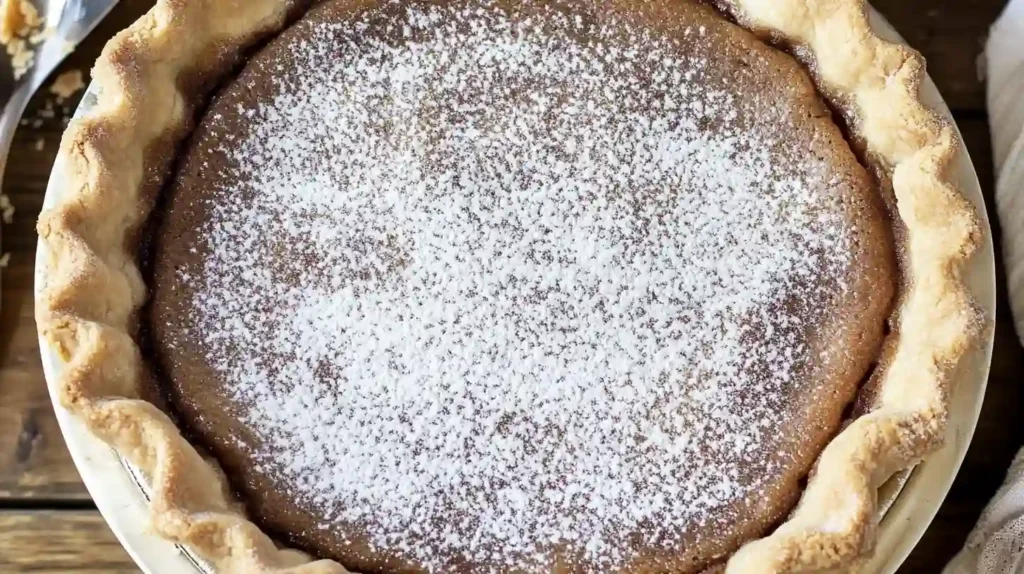 The Best Creamy Cinnamon Pie Recipe 2 Whole cinnamon pie topped with powdered sugar inside a golden flaky crust.