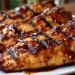Brown Sugar Pineapple Chicken glazed with a sticky sweet sauce and grilled until caramelized on a white plate.