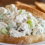Classic chicken salad sandwich recipe with creamy chicken, celery, and herbs on toasted bread.