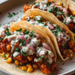 Red Chile Chicken Tacos with Creamy Corn