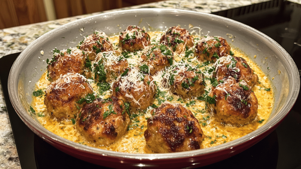 Garlic-Parmesan Chicken Meatballs with Creamy Orzo