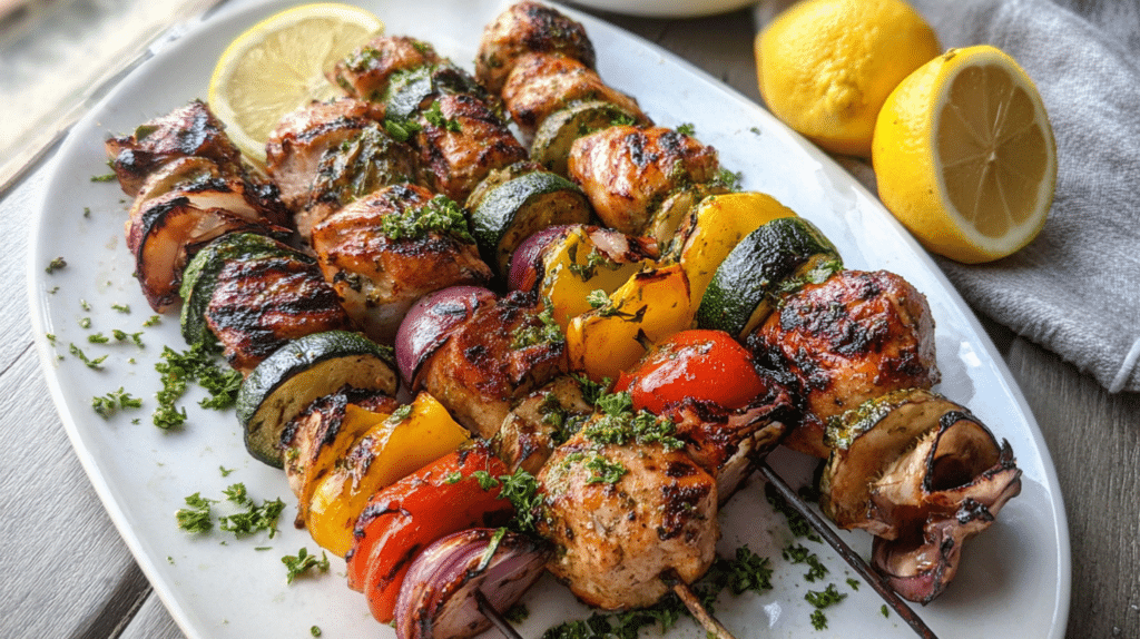 Grilled Lemon-Cilantro Chicken and Veggie Skewers