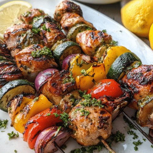 Grilled Lemon-Cilantro Chicken and Veggie Skewers