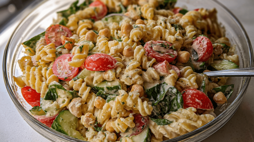 Chickpea Pasta Salad with Creamy Tahini Dressing