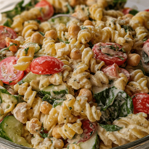 Chickpea Pasta Salad with Creamy Tahini Dressing