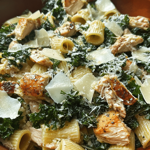 High-Protein Kale Chicken Caesar Pasta Salad