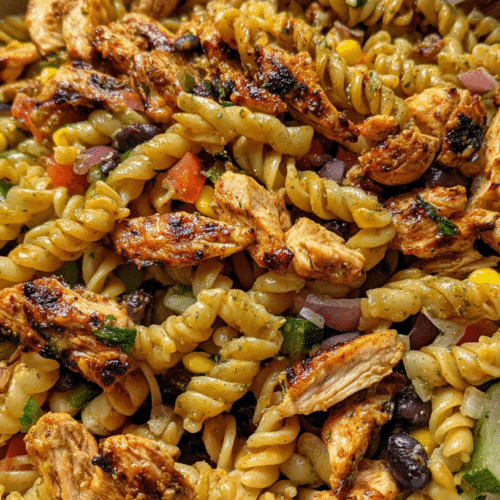High Protein BBQ Chicken Pasta Salad