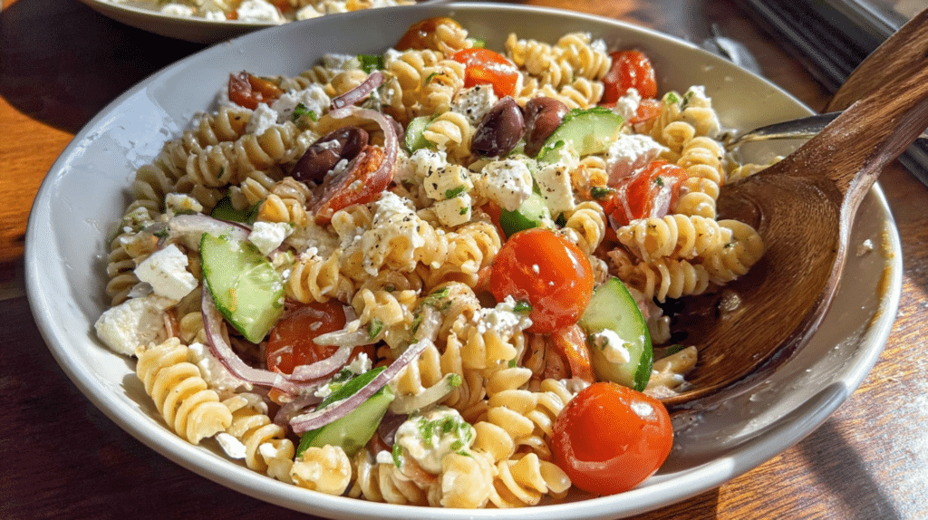 Quick High Protein Greek Pasta Salad