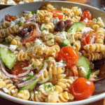 Quick High Protein Greek Pasta Salad